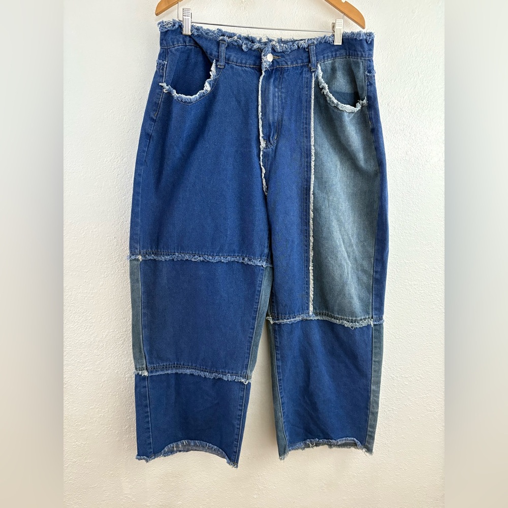 Unbranded Denim Patchwork wide leg distress waist Pants size 1XL